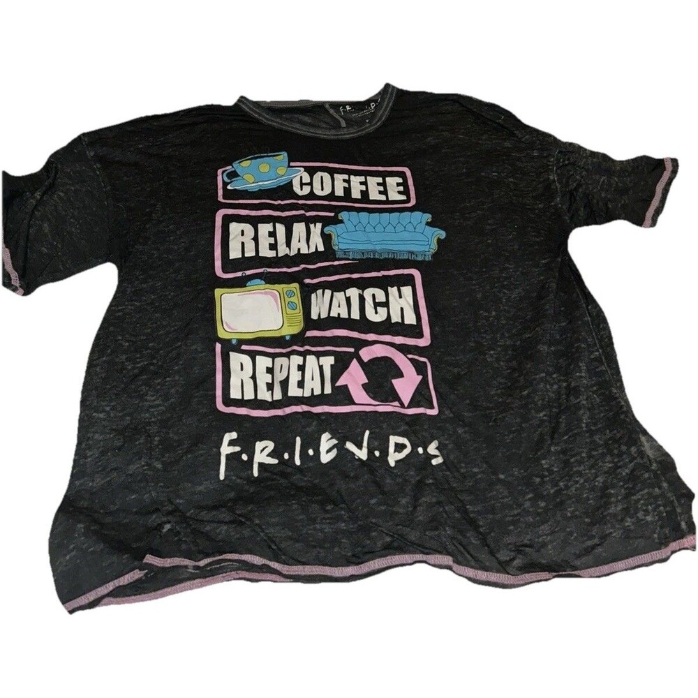 Friends “ Coffee Relax Watch Repeat” Sheer Short Sleeve XL (16-18) T-Shirt